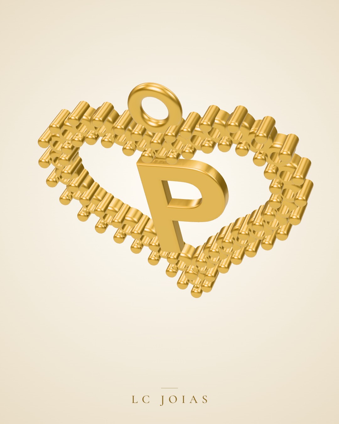 Pingente letra p pg em ouro