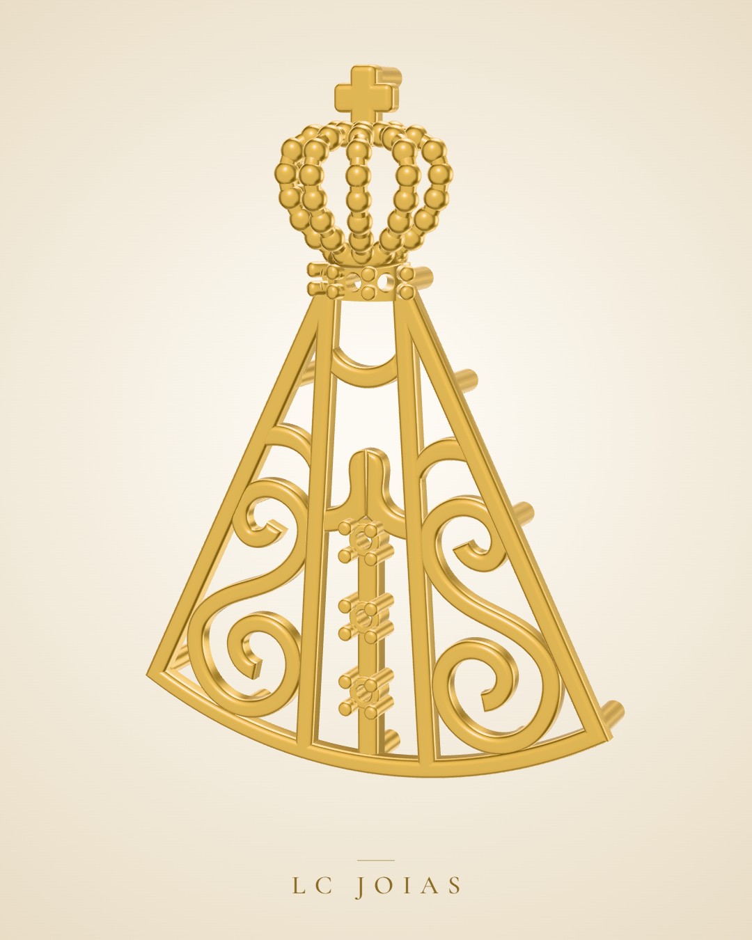 Pingente religioso pg nossa senhora com fundo laser em ouro
